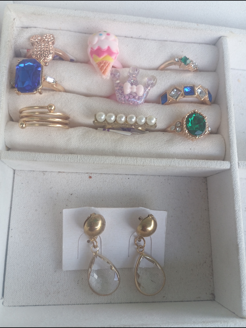 Gold-Tone Ring Set with Blue, Green, Pink & Pearl Accents